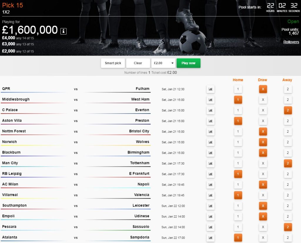 Pick 15 betting coupon