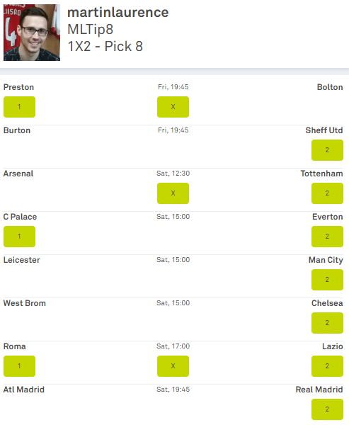 Martin's Pick 8 Selections